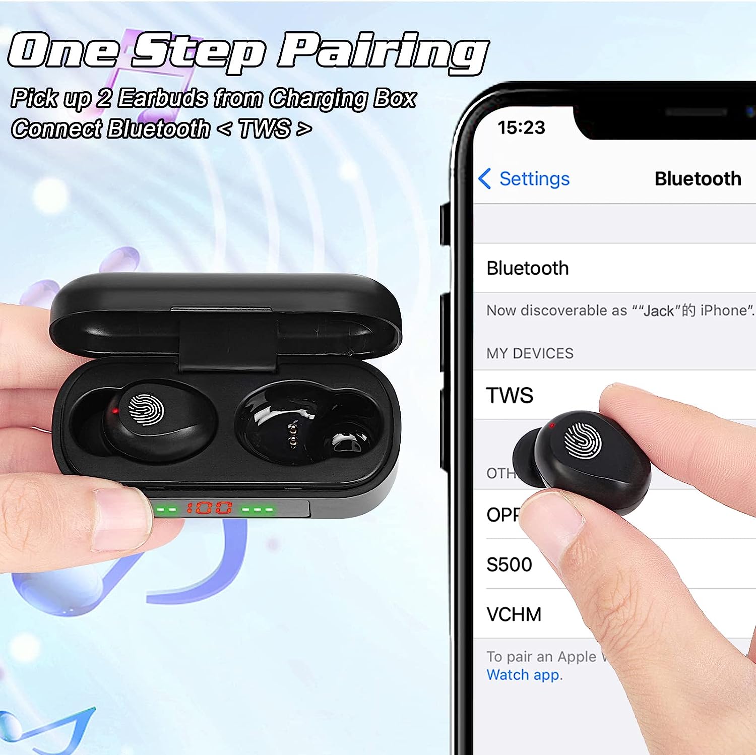 Mini Bluetooth 5.0 TWS Wireless Earbuds – HiFi Stereo, Noise Reduction, Built-in Mic, Waterproof – Black