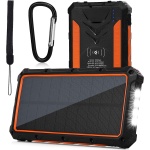 UrbanX Heavy Duty Solar Power Bank, Qi Portable Charger 20,000mAh External Battery Pack Type C Input Port Four LED Flashlight with Solar Panel Charging, High-capacity Wireless solar power bank For Outdoor use