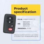 UrbanX Replacement 2014 Toyota Venza Key Fob – FCC: HYQ14ACX – PN: 89904-0T060, 89904-0T020 – 4 Button alternate view 2