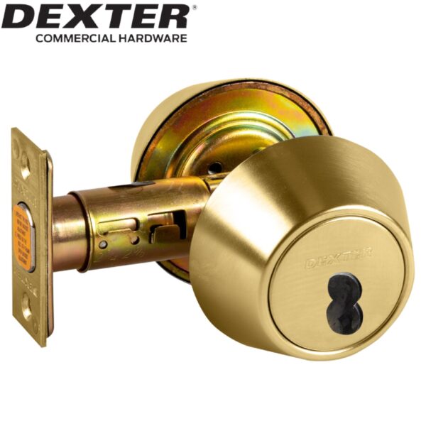 UrbanX Aftermarket DEXTER Grade 2 Single Cylinder Deadbolt 2-3/8″ or 2-3/4″ Adjustable Backset, SFIC Prep Less Core Bright Brass Finish - image 1