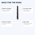 Short Replacement Antenna for Dodge Ram 1500 2500 3500 (2009-2026) - Black AM/FM, Car Wash Safe - features