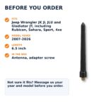Short Replacement Antenna for Jeep Wrangler and Gladiator (2007-2026) - Black AM/FM, Car Wash Safe - fitcheck